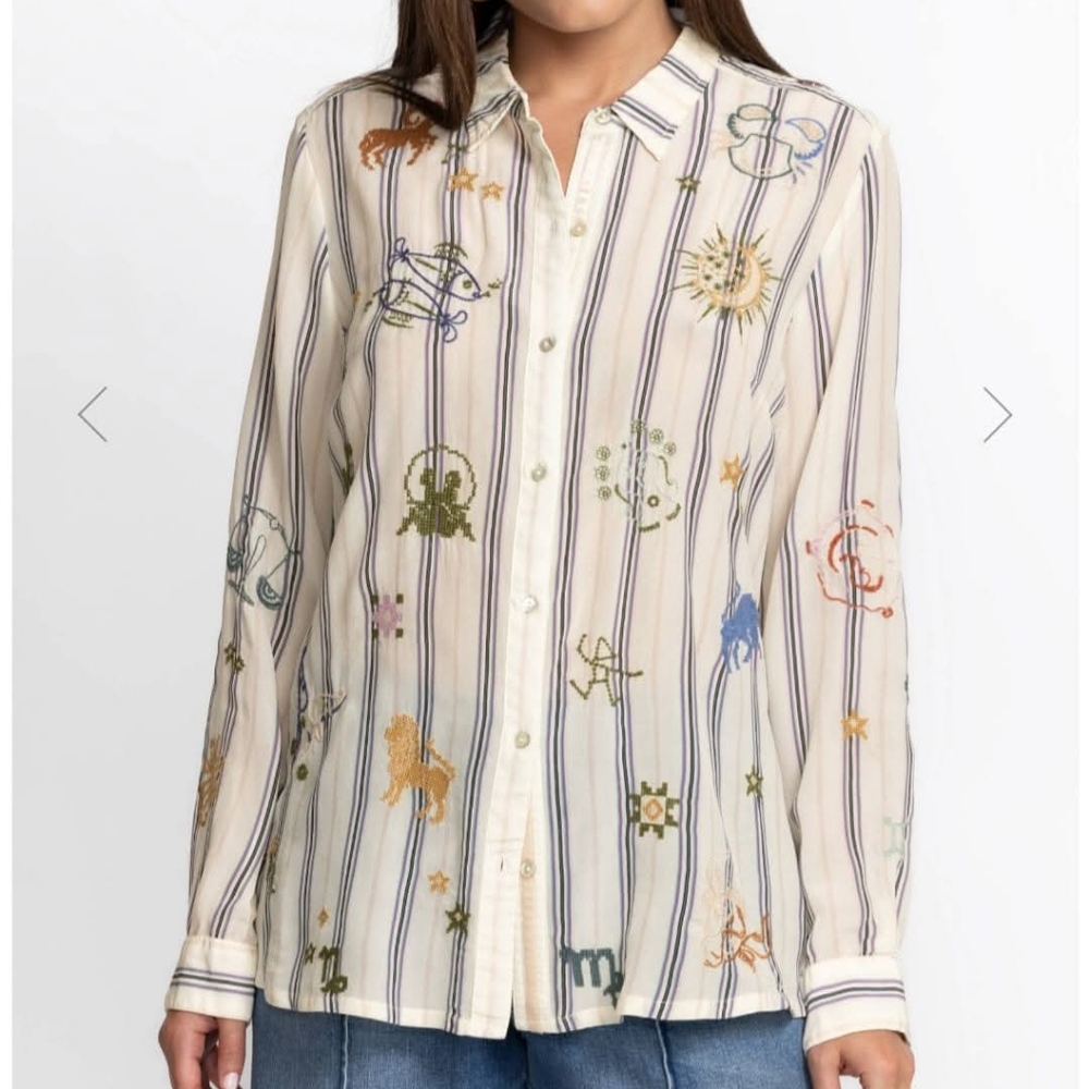 Johnny Was Ariana stripe silk blouse
